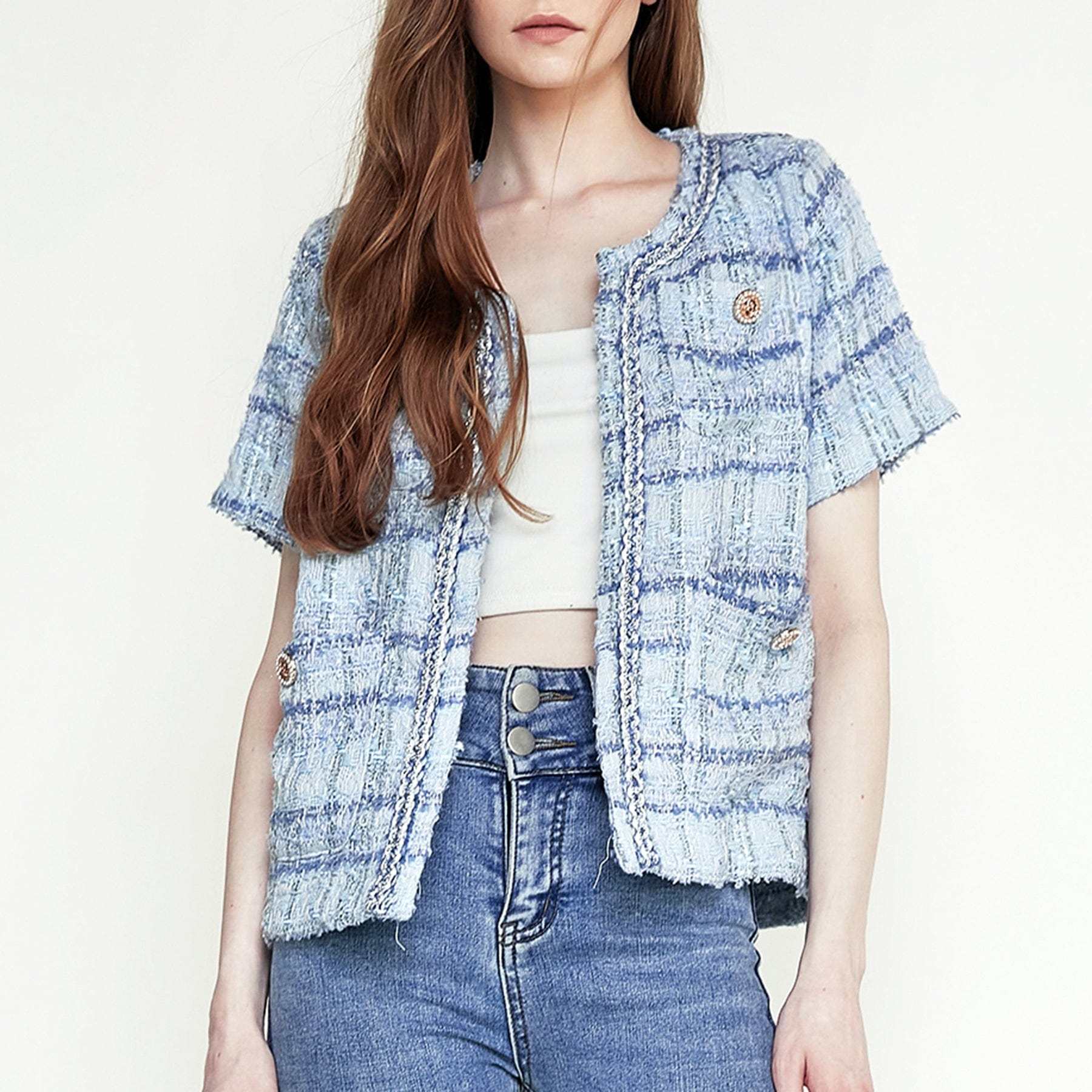 Royal Blue Pocket Front Tweed Jacket