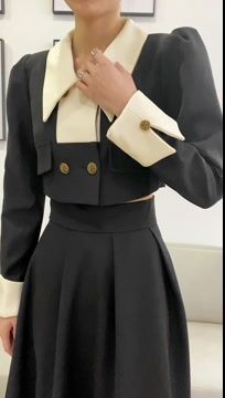 Black Frenchy Double-Breasted Cropped Blazer