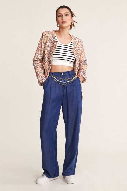 Multicolor Frayed Trim Button-Up Tweed Jacket