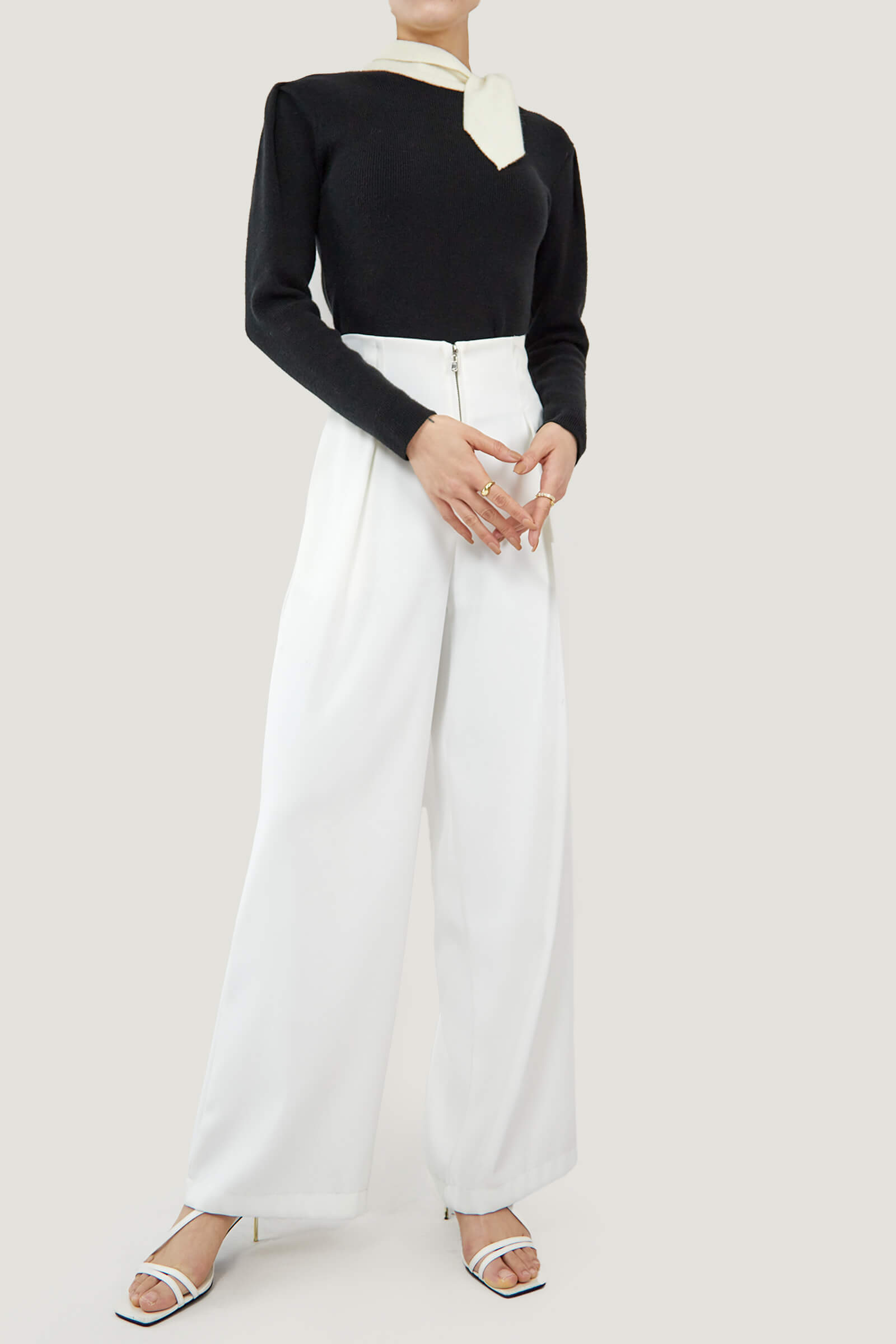 Black Turtleneck Color Block Tie Detail Sweater