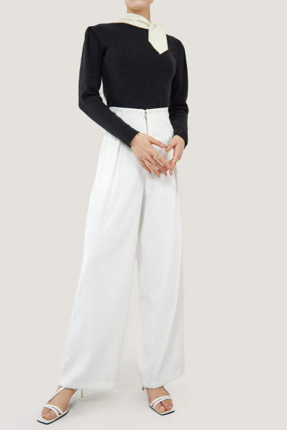 Black Turtleneck Color Block Tie Detail Sweater