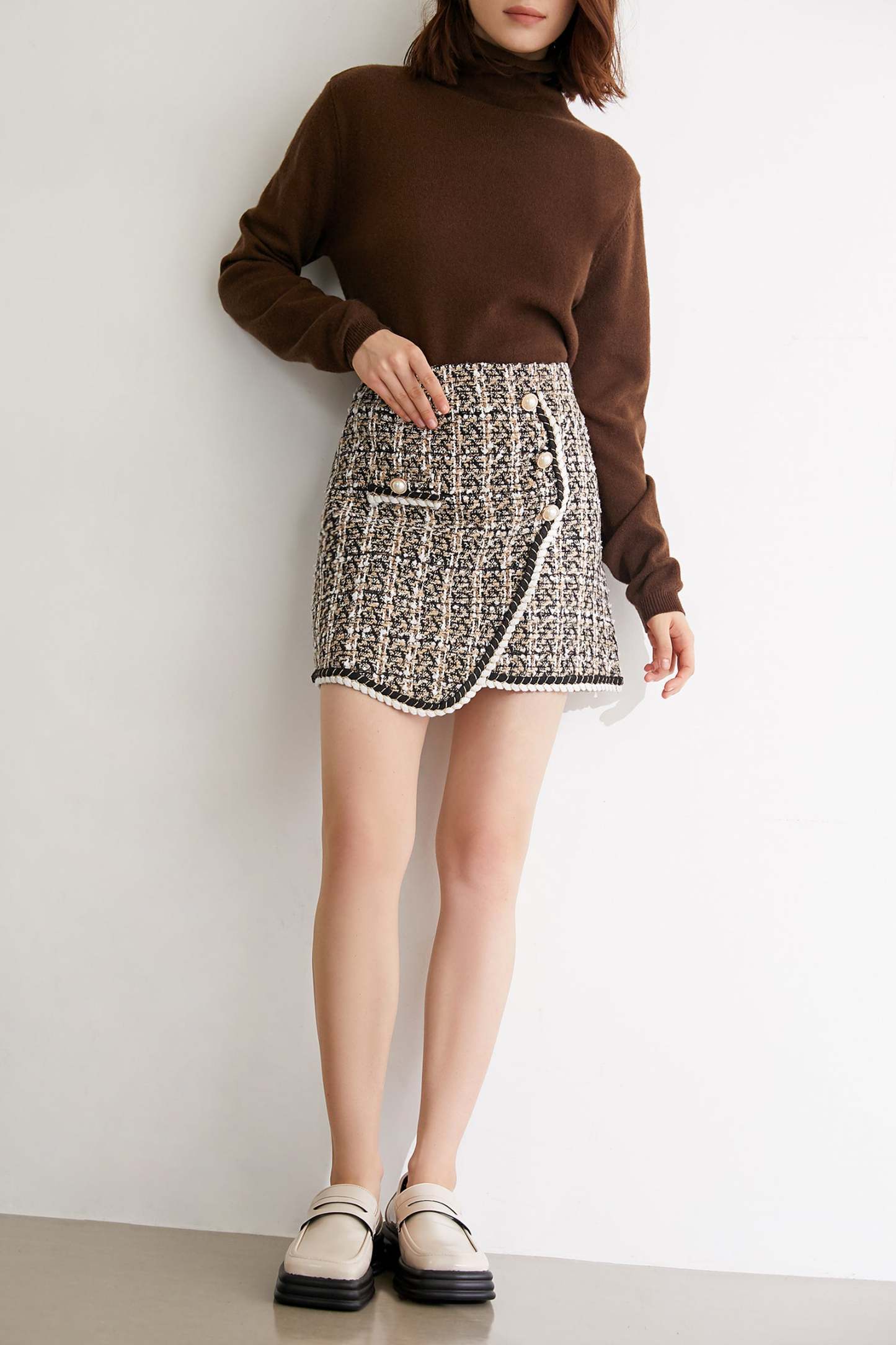 Michal Moccasin Plaid Asymmetrical Skirt
