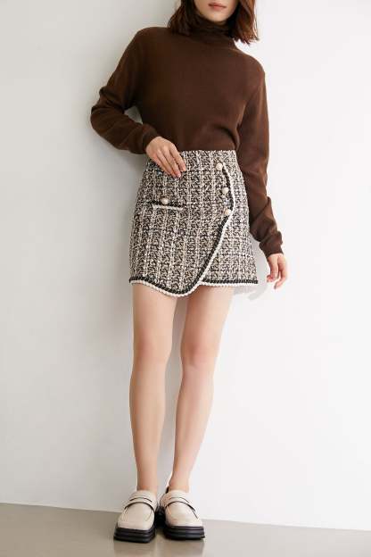 Michal Moccasin Plaid Asymmetrical Skirt