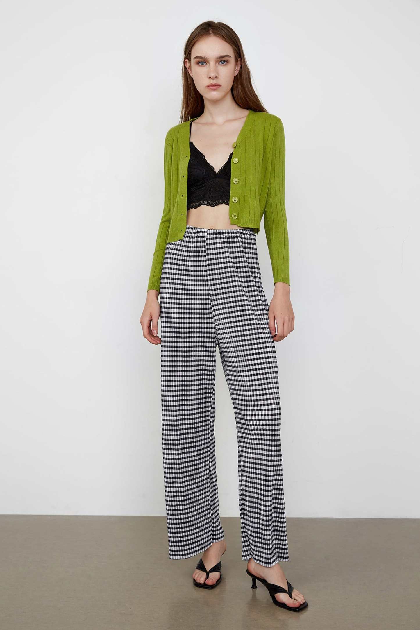 Abril Green Yellow Button-Up Cardigan