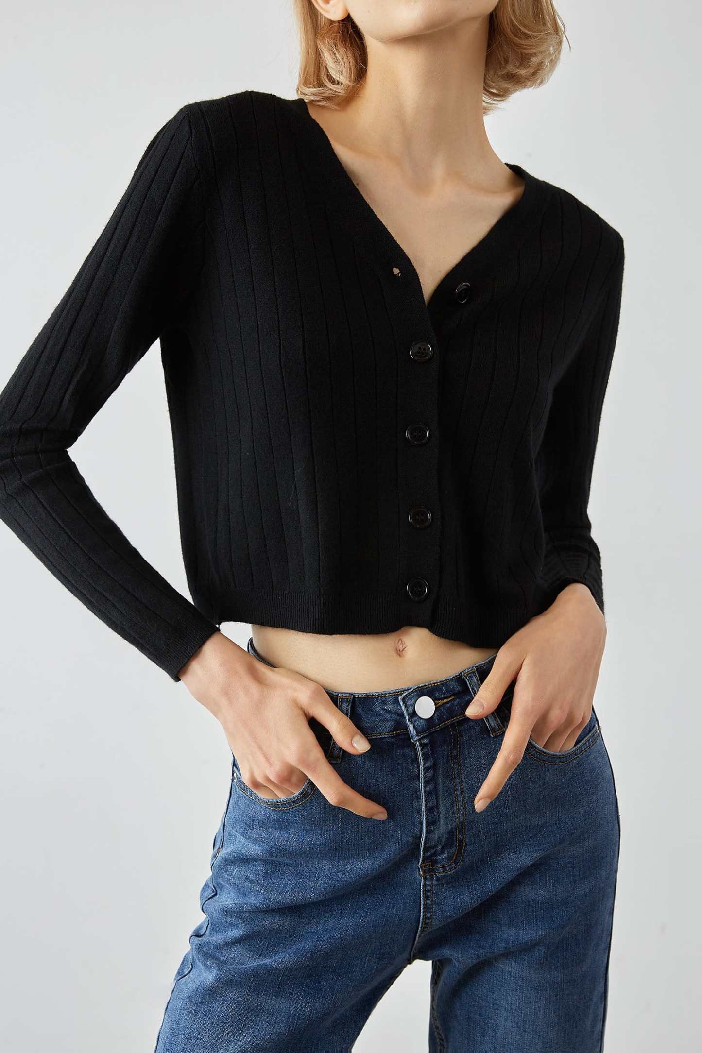 Abril Black Button-Up Cardigan