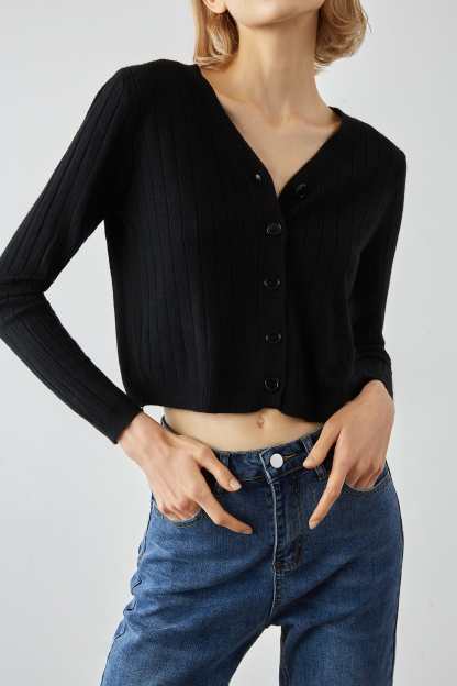 Abril Black Button-Up Cardigan