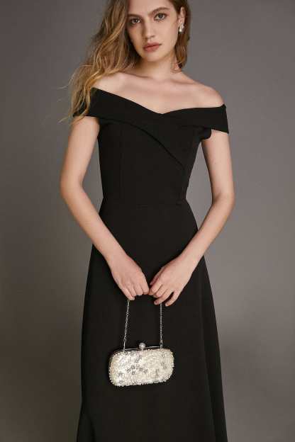 Black Off-the-Shoulder A-line Maxi Dress