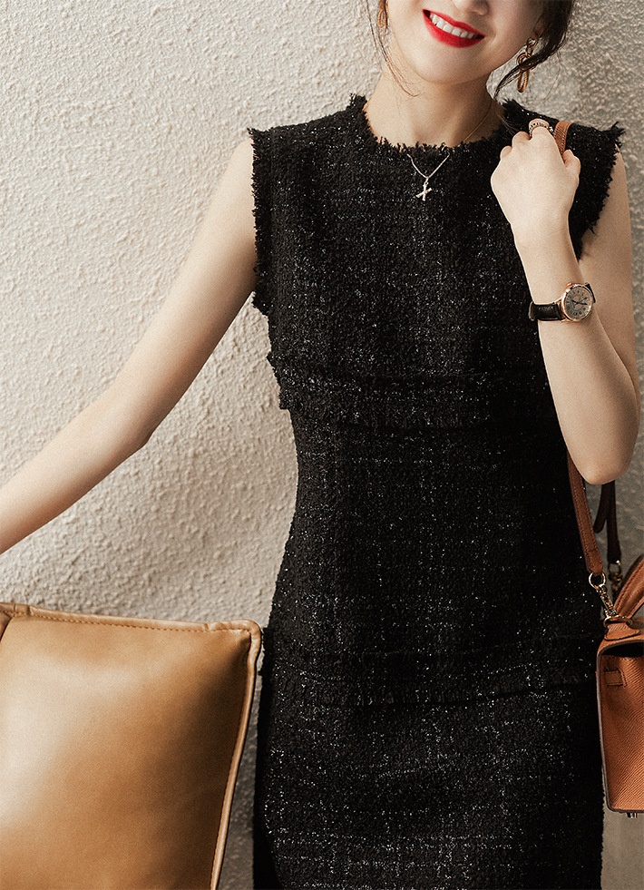 Librada Black Button Short Sleeve Mini Dress