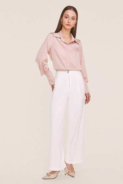 Pink Button-Up Satin Work Shirt