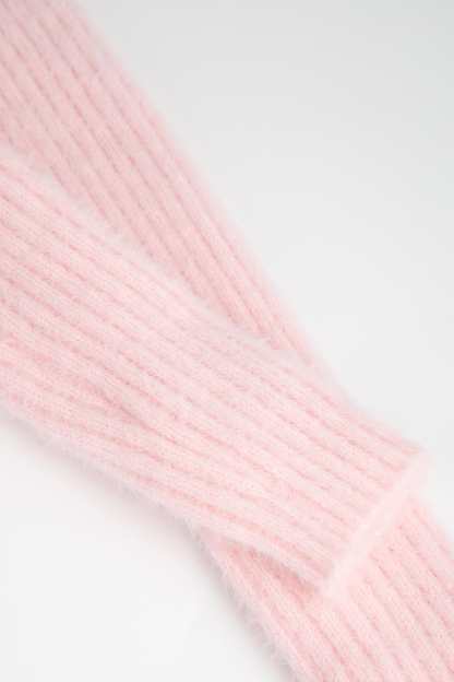 Pink Ruffle Trim Ribbed Knit Fitted Cardigan