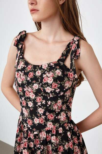 Aiko Black Floral Mini Dress