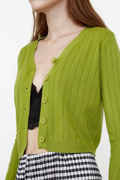 Abril Green Yellow Button-Up Cardigan