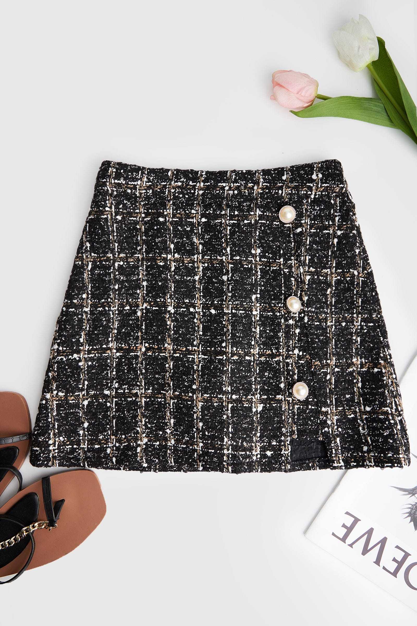 Abigale Black Check Skirt