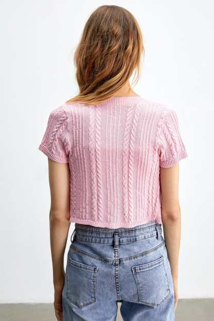 Athena Pink Short Sleeve Button Cardigan Set