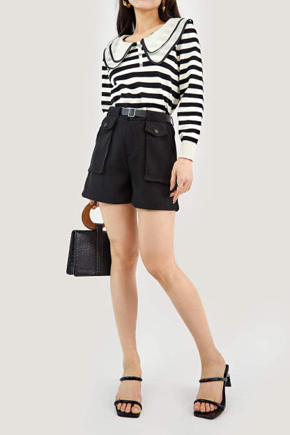 Black Striped Long Sleeve Knitted Sweater