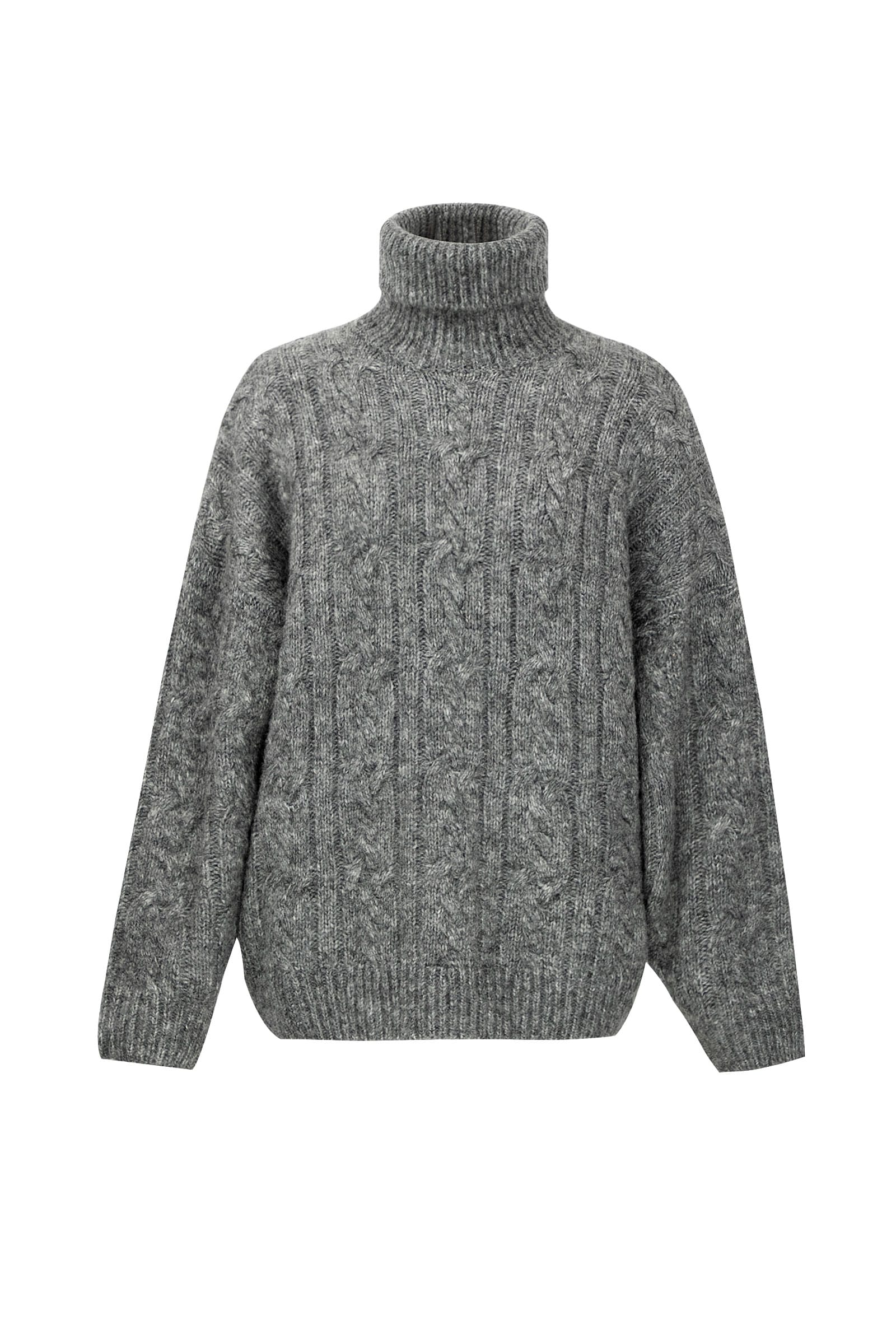 Chunky Grey Cable Knit Turtleneck