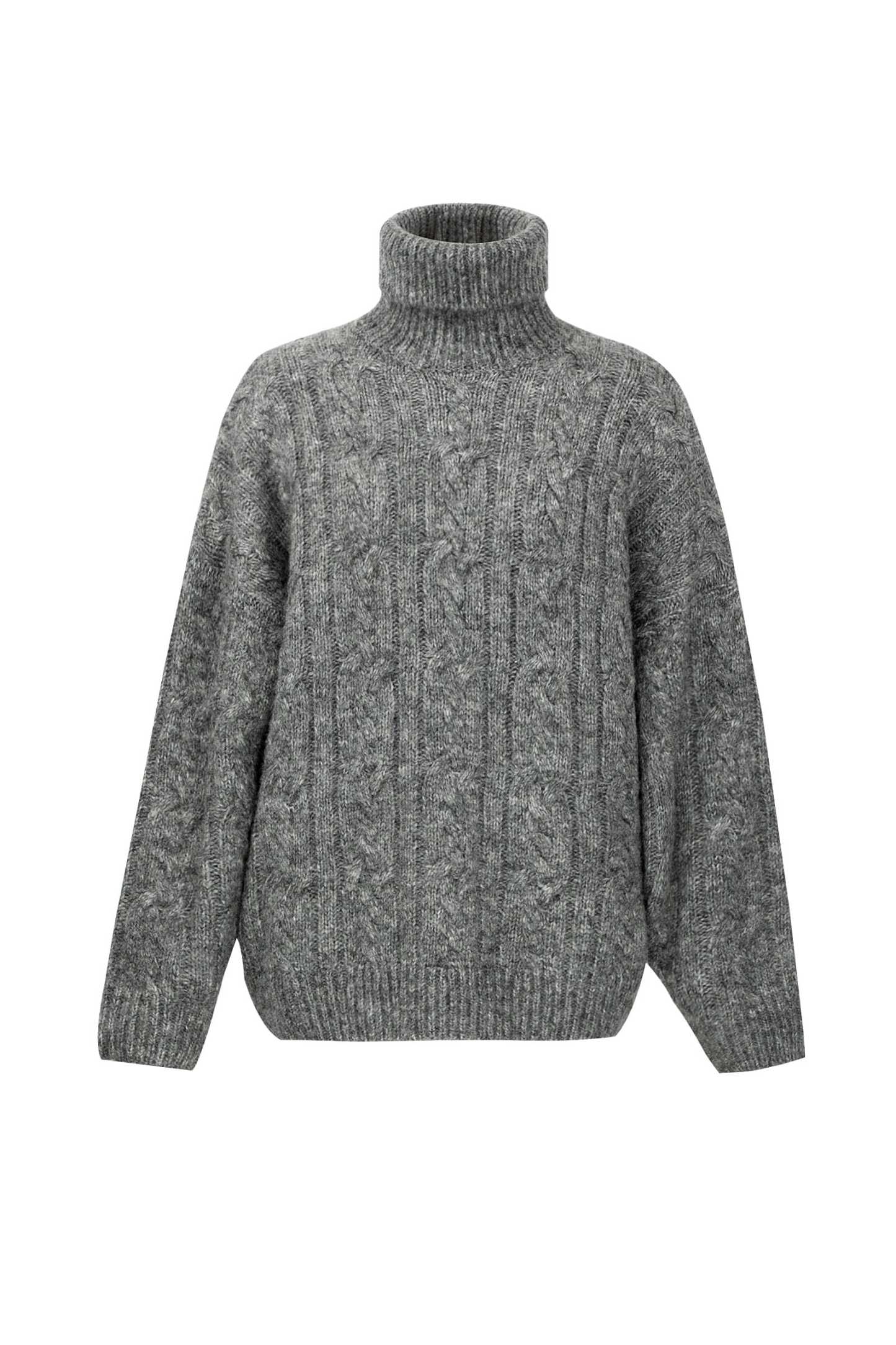 Chunky Grey Cable Knit Turtleneck