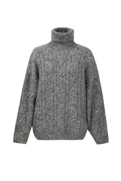 Chunky Grey Cable Knit Turtleneck