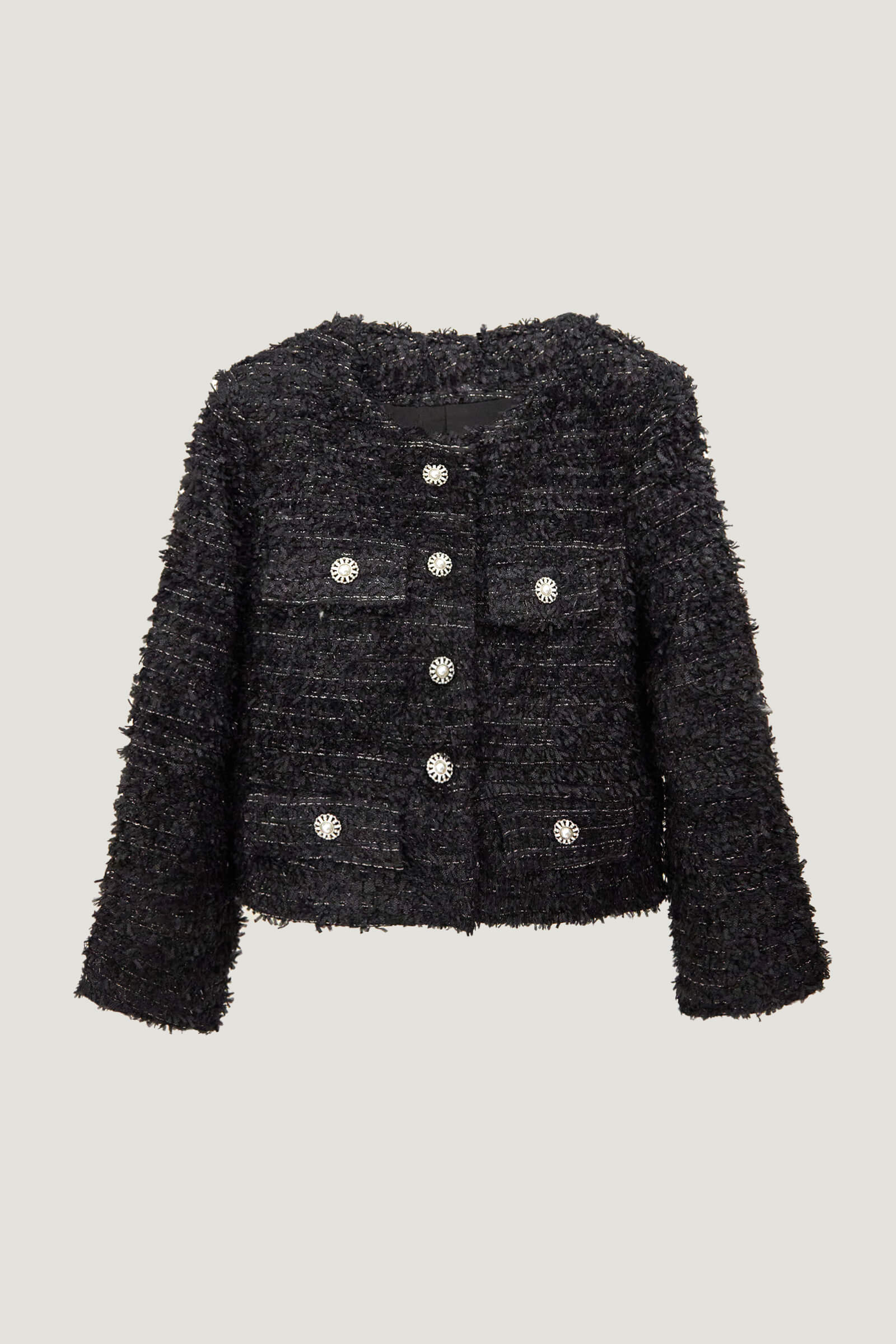 Black Single-Breasted Tweed Jacket