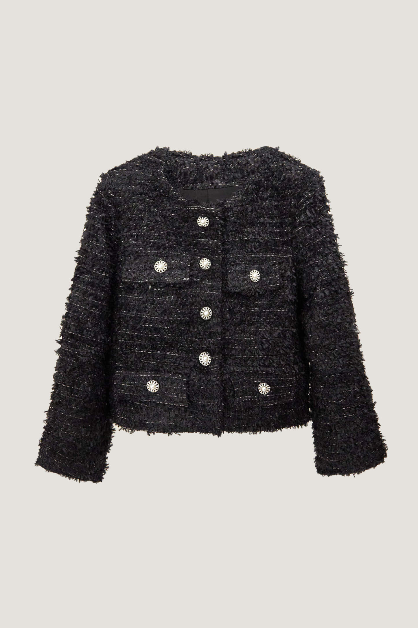 Black Single-Breasted Tweed Jacket