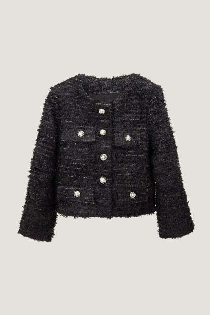 Black Single-Breasted Tweed Jacket