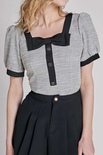 Grey Square Neck Puff Sleeve Blouse