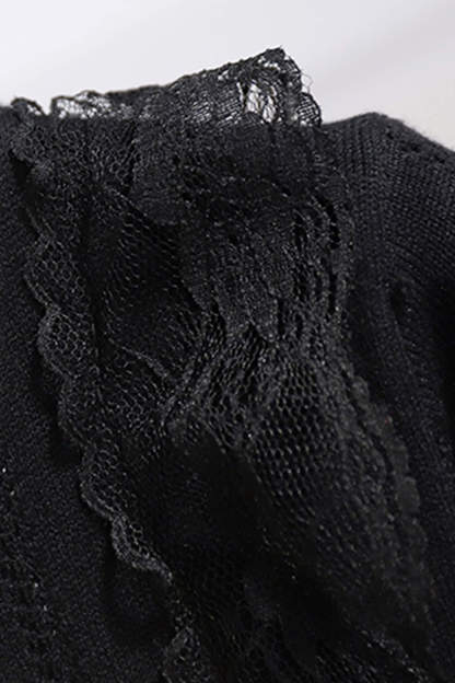 Black V Lace-Trim Cardigan