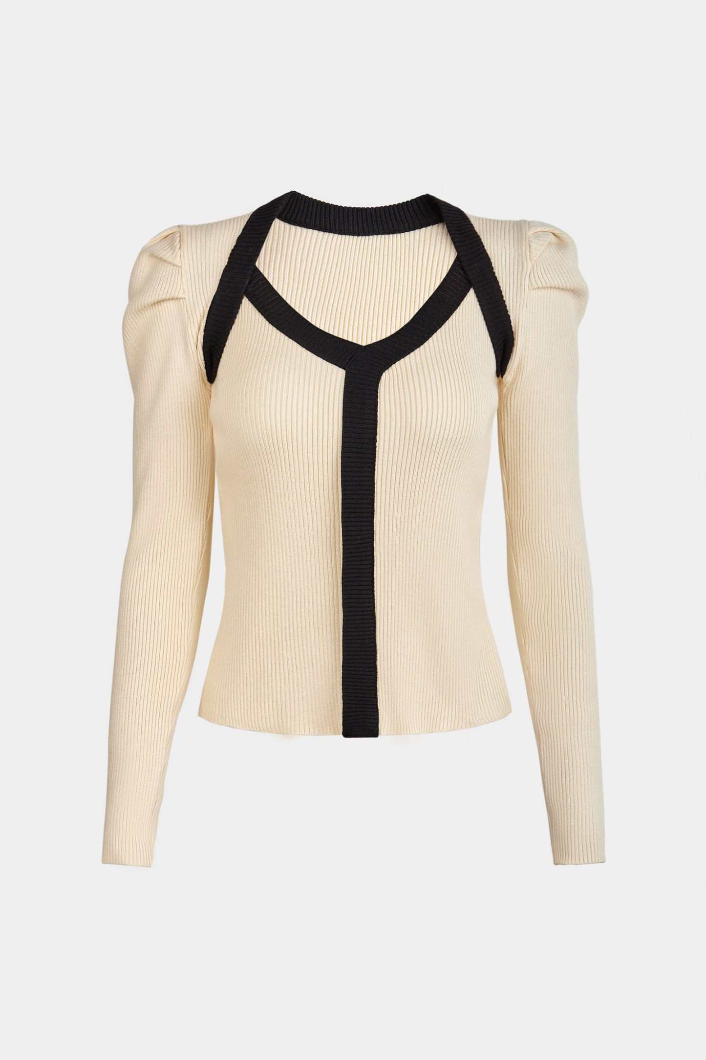 Ivory Ribbed Contrast Trim Sweater