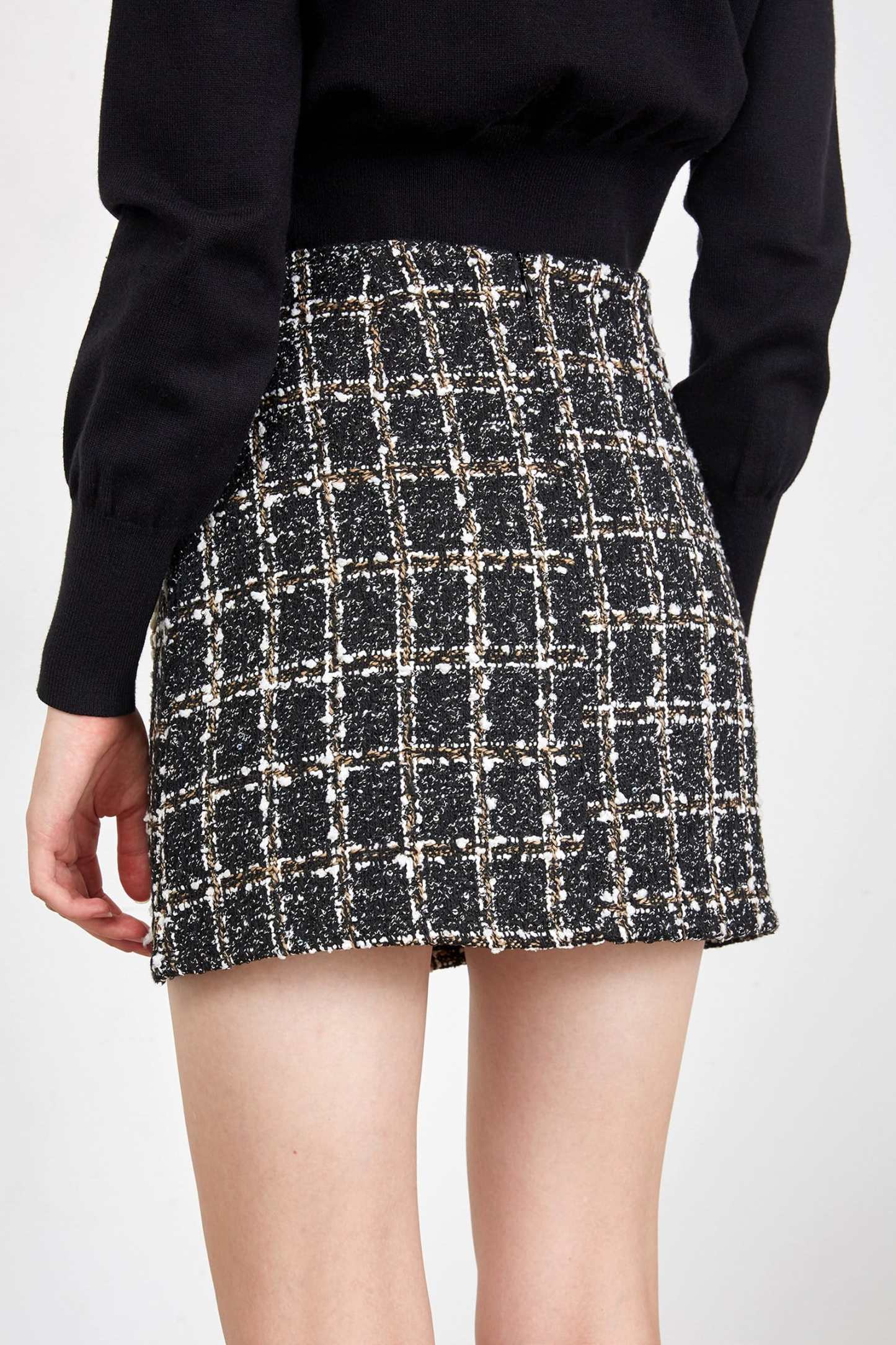 Brisa Black Plaid Skirt Black