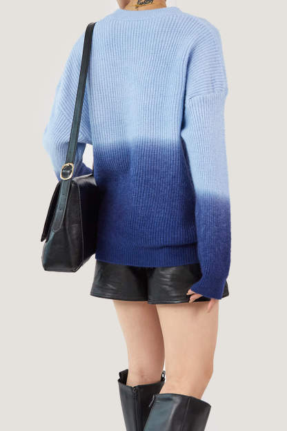 Blue Two-Tone Knit Sweater