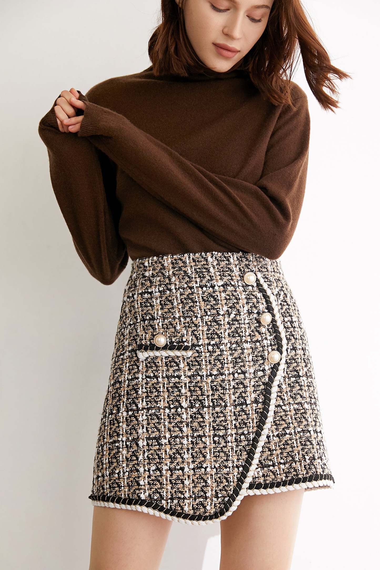 Michal Moccasin Plaid Asymmetrical Skirt
