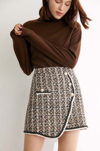 Michal Moccasin Plaid Asymmetrical Skirt