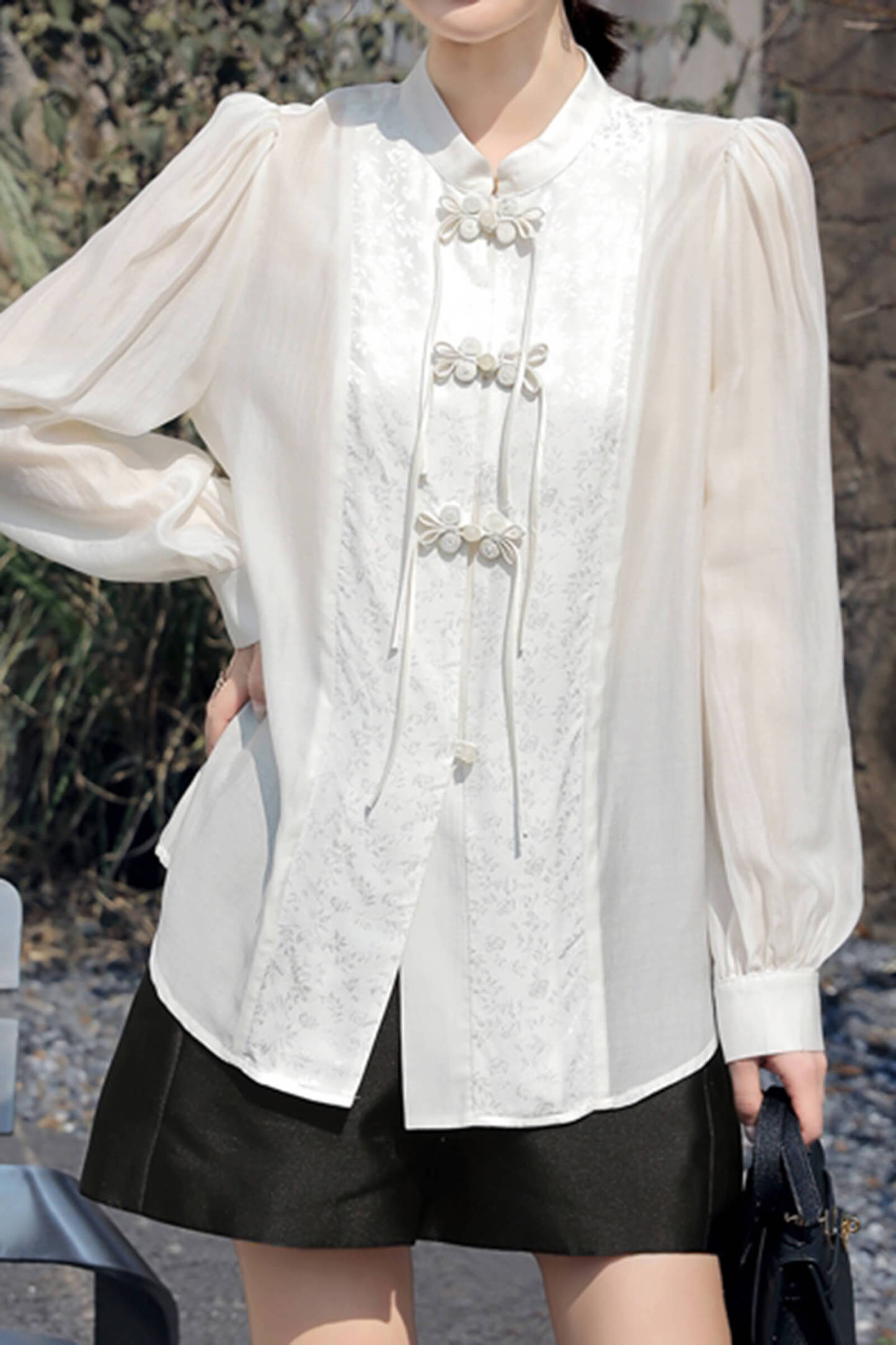 Beige Chinese Splice Buckle Shirt