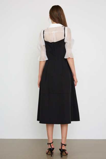 Astraea Black Slit Hem Midi Dress