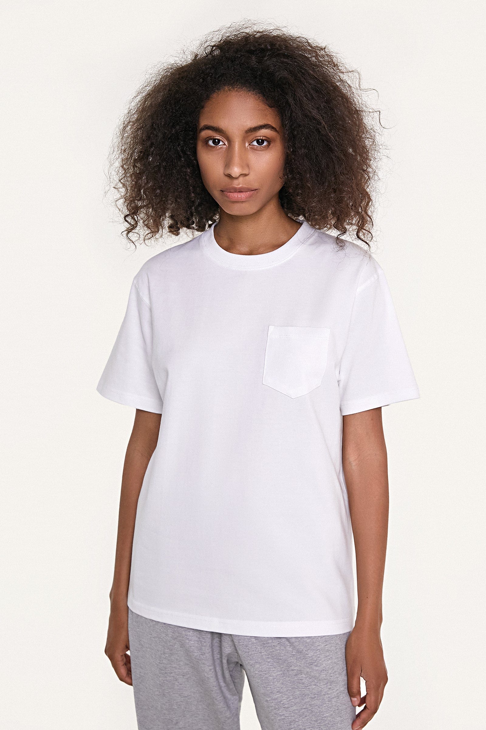 Women’s White Chest-Pocket Cotton T-Shirt
