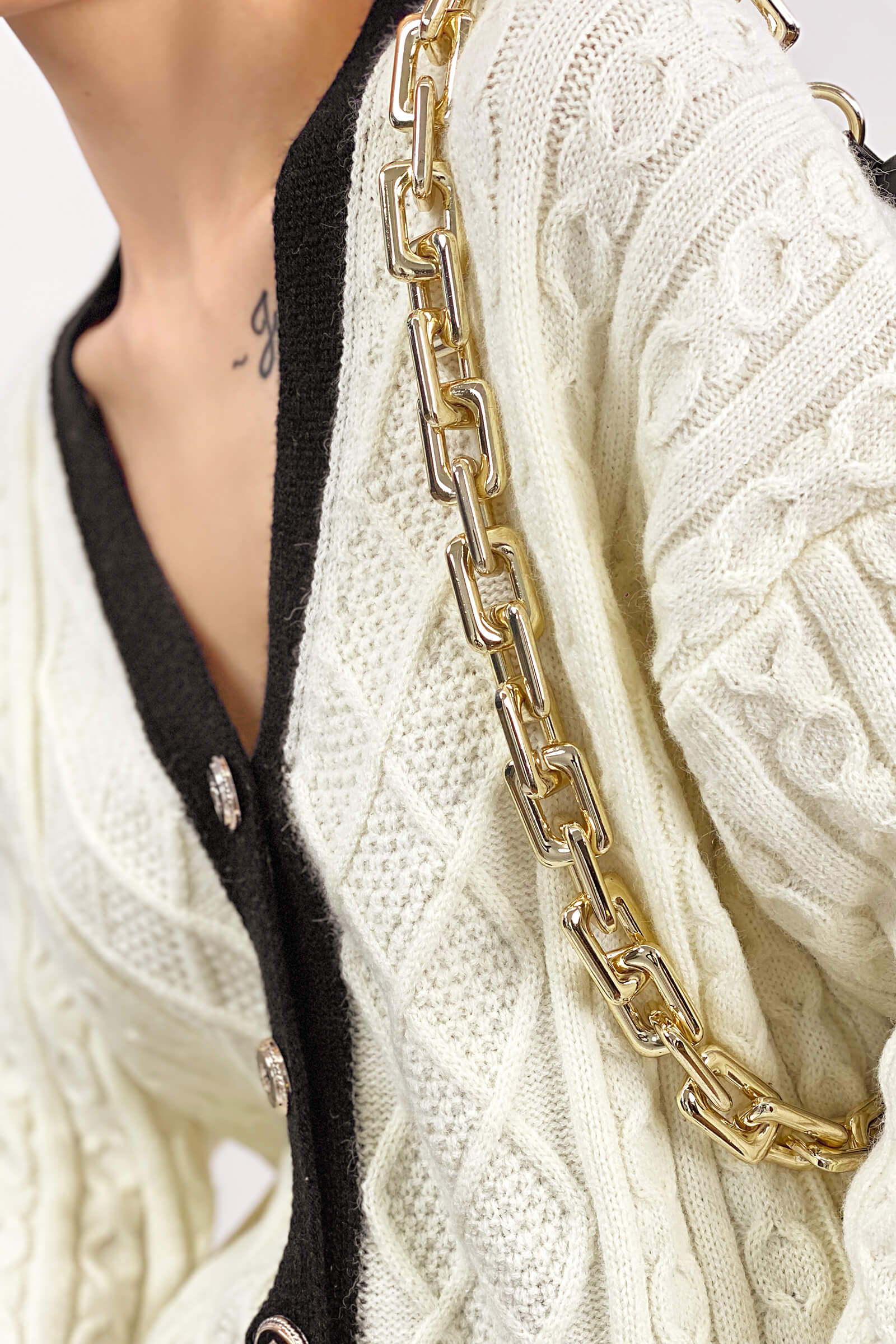 Beige Contrast V-Neck Knitted Cardigan