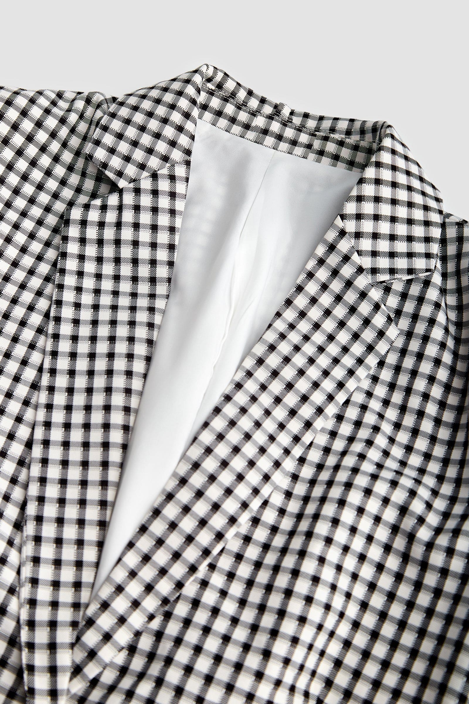 Grey Checked Single-Breasted Blazer