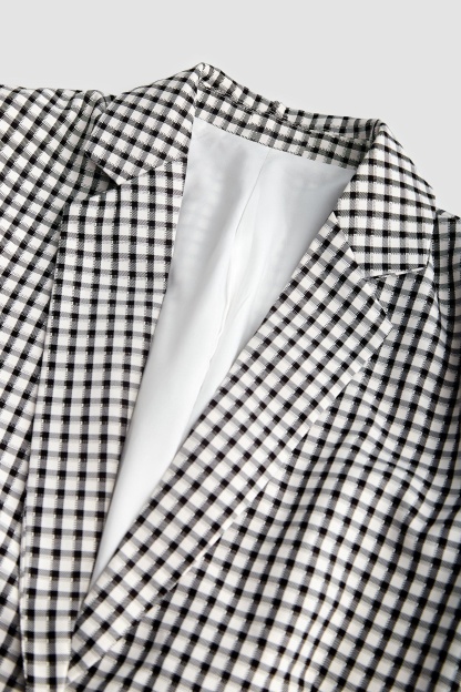 Grey Checked Single-Breasted Blazer
