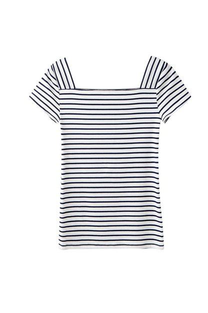 White Striped Square Neck T-Shirt