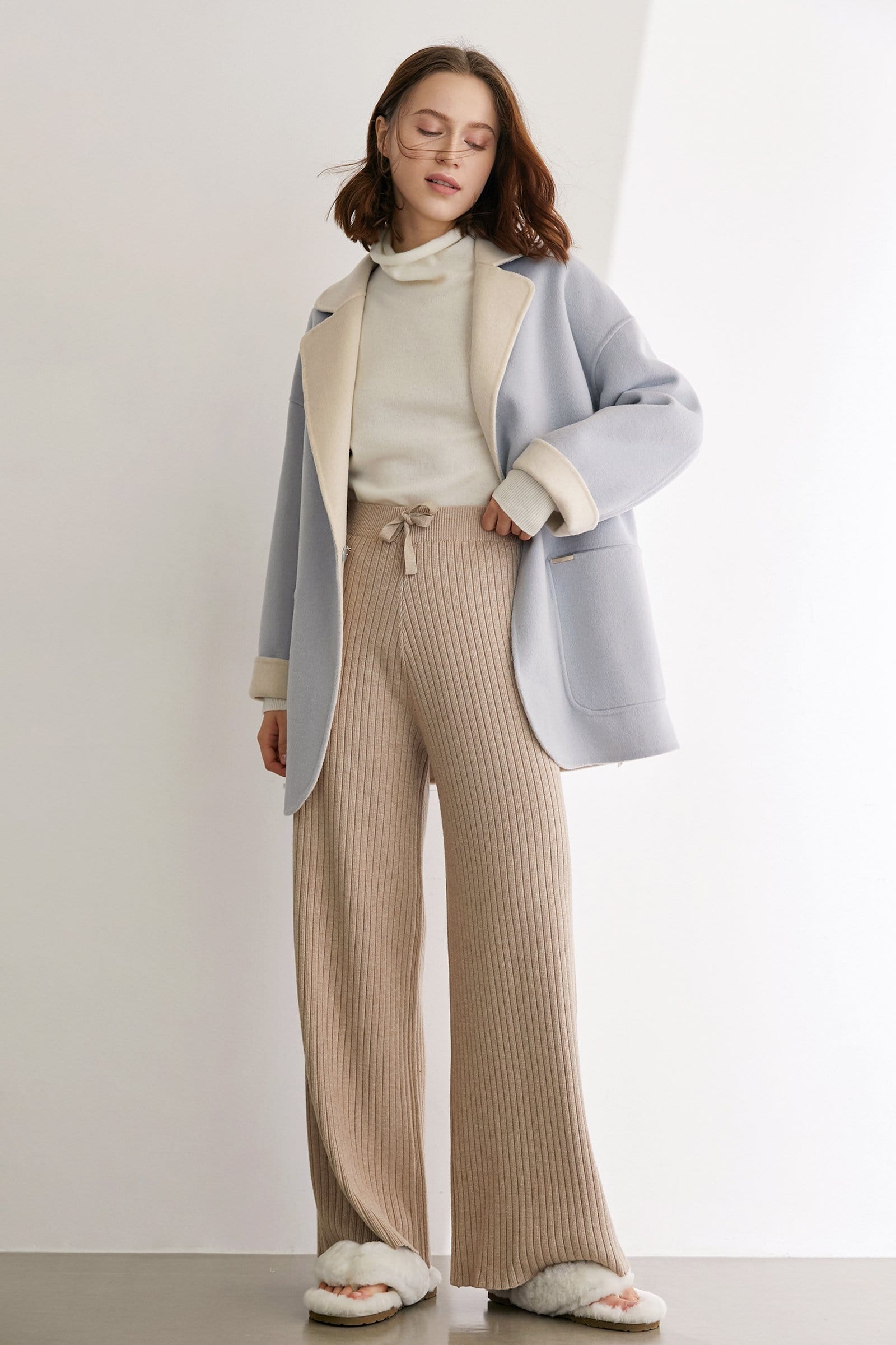 Verge Pale Turquoise Premium Wool Drop Shoulder Coat