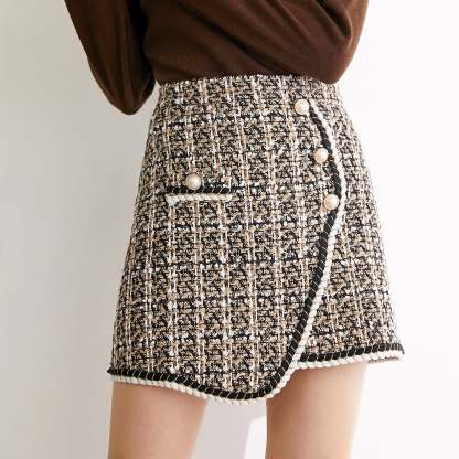 Michal Moccasin Plaid Asymmetrical Skirt