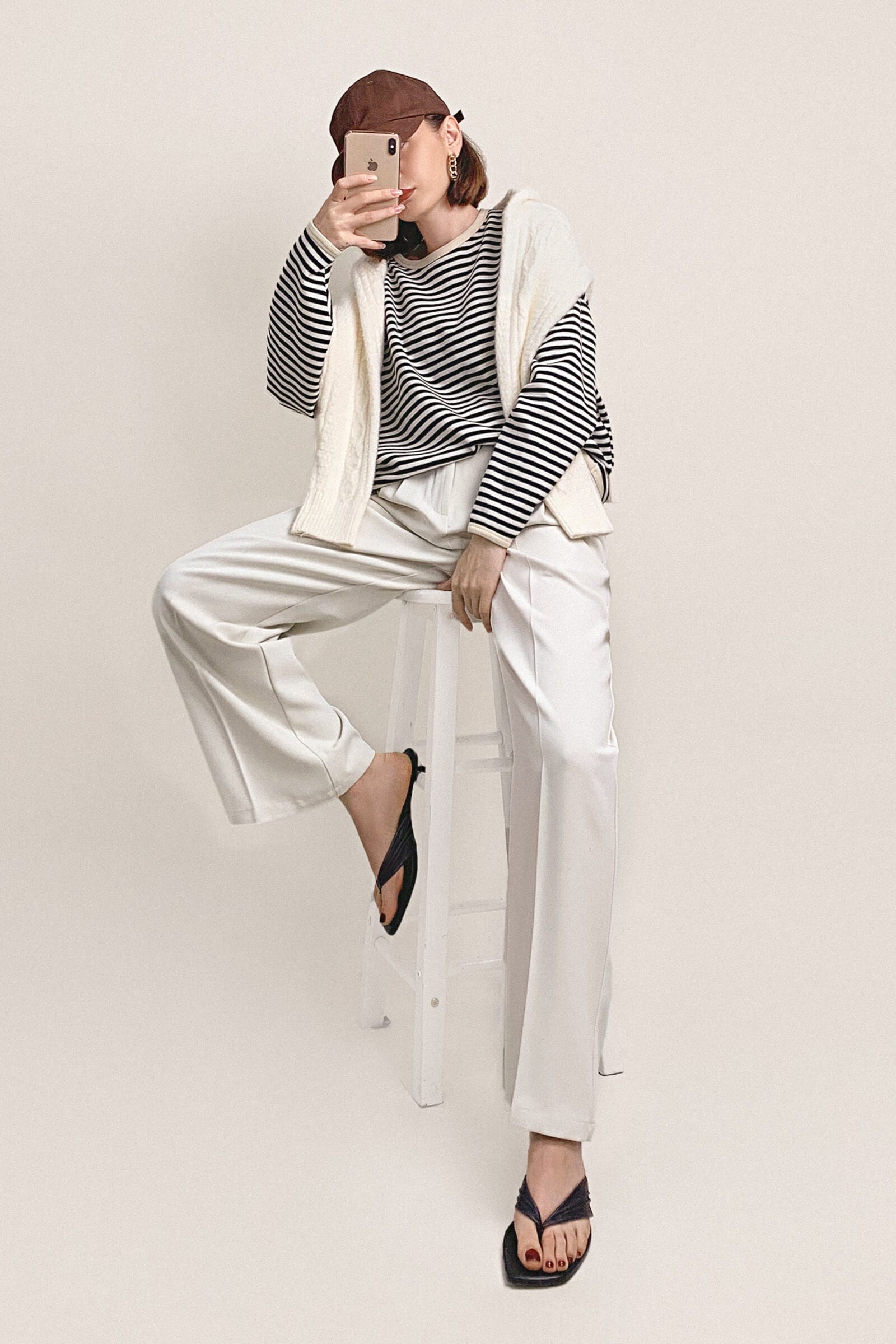 Black Striped Oversized Cotton Sweatshirt