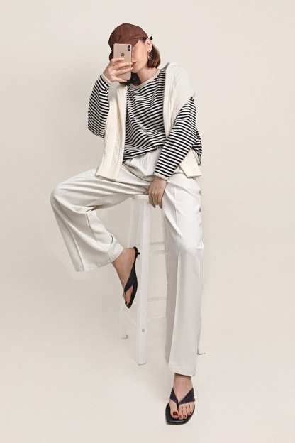 Black Striped Oversized Cotton Sweatshirt