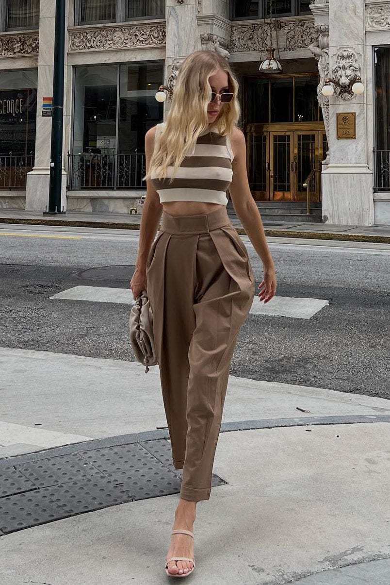 Ivory Striped Crew Neck Rib-Knit Vest