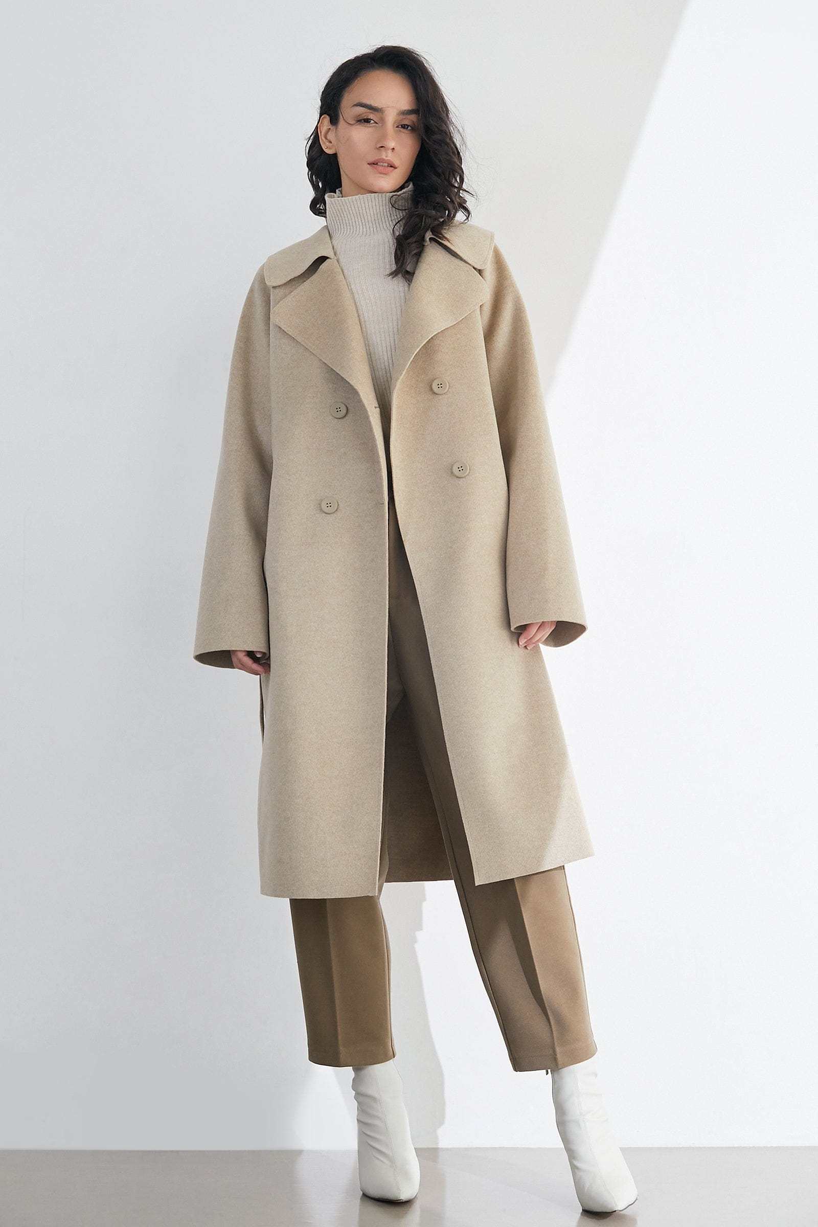 Caledonia Linen Wool Double-Breasted Oversized Coat