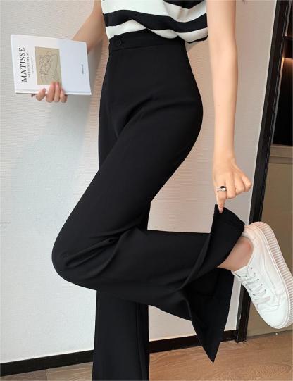 Black Split Wide-Leg Semi-Elastic Blazers