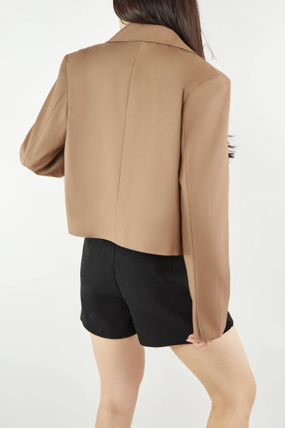Saddle Brown Double-Breasted Cropped Blazer