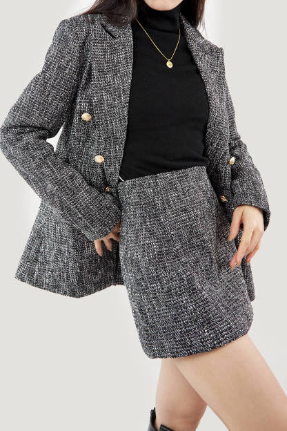 Black Lapel Collar Houndstooth Blazer
