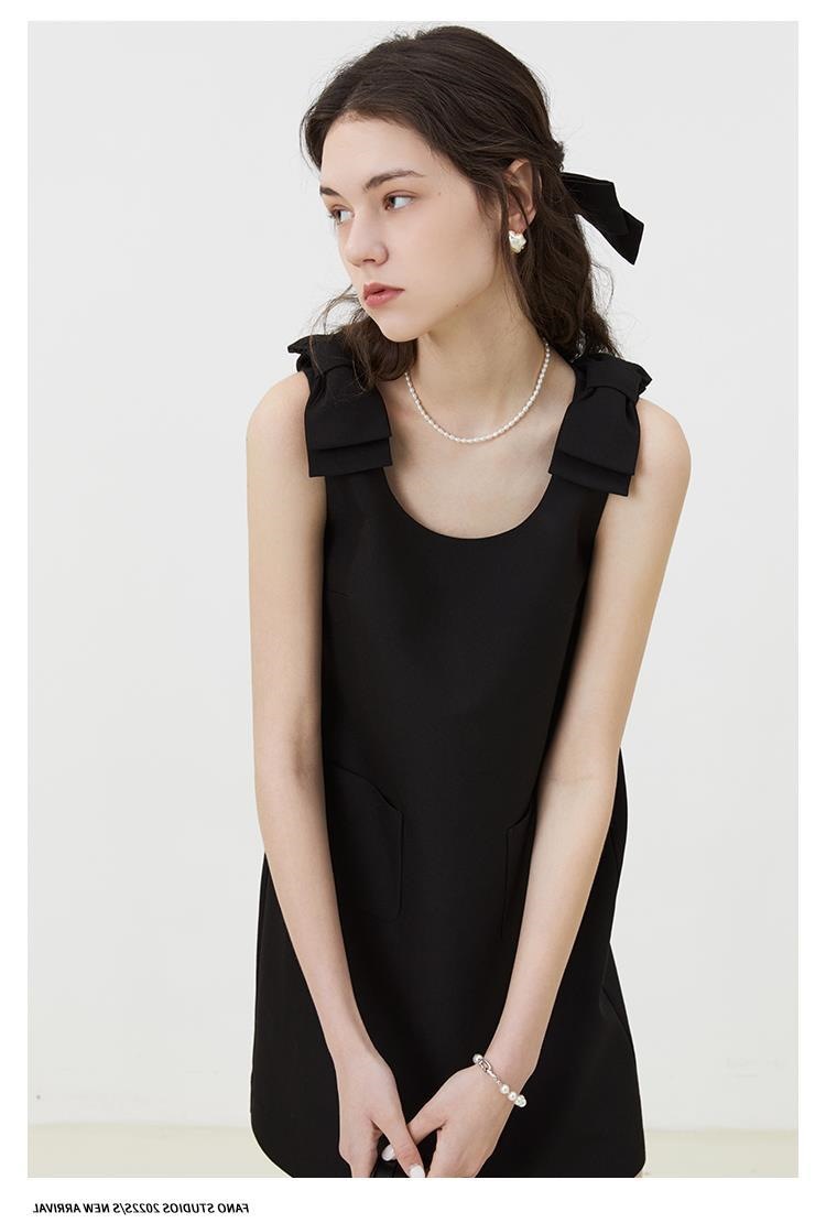 Black Sleeveless Bow Detail A-Line Mini Dress