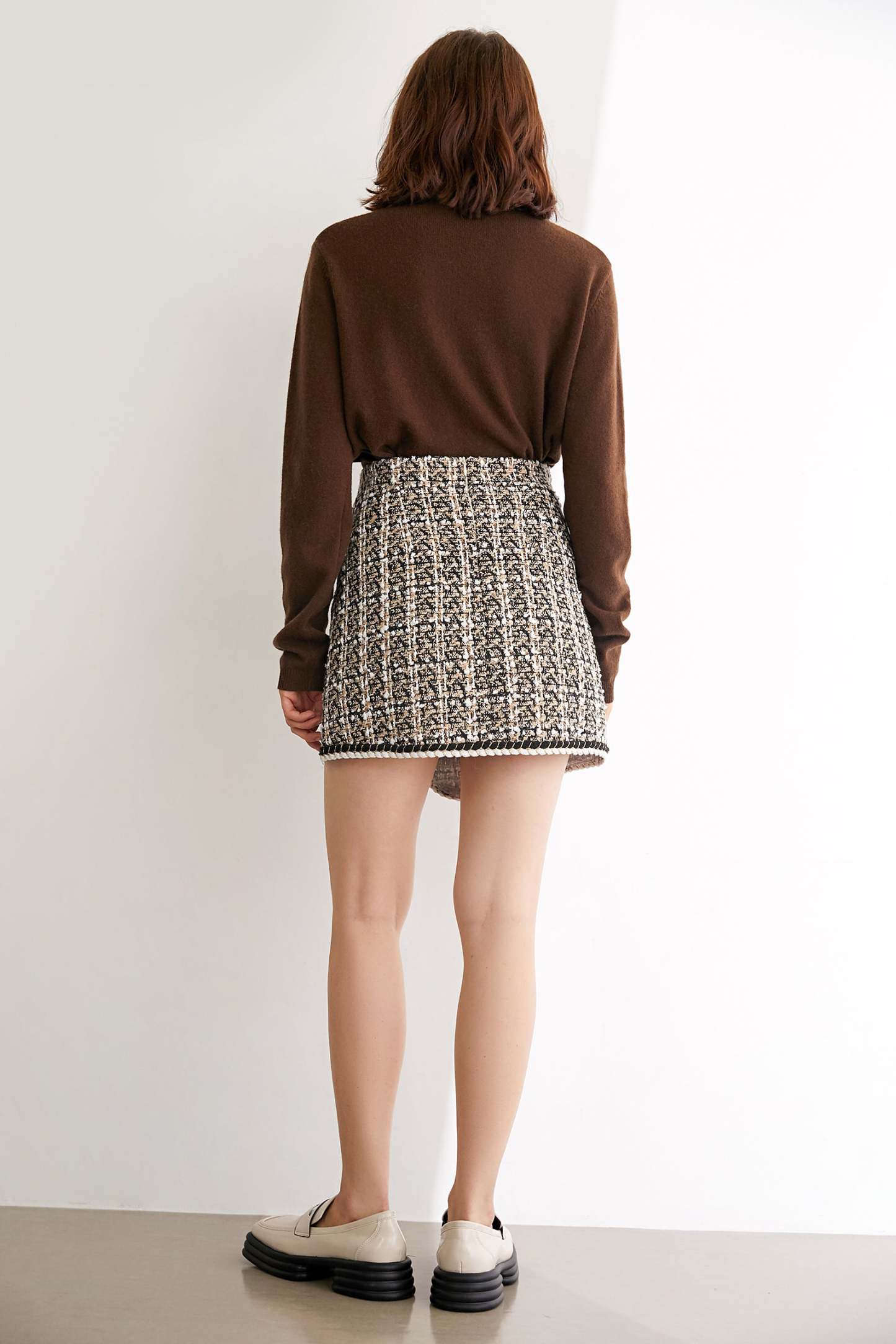 Michal Moccasin Plaid Asymmetrical Skirt